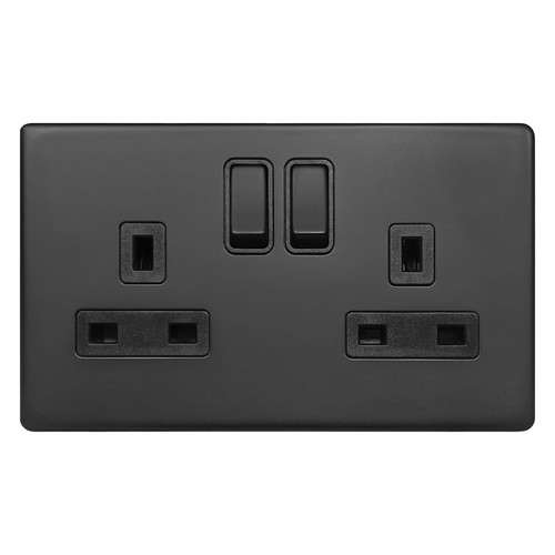 Matt black double wall socket - black,