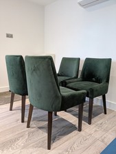 Dark Green Velvet Set Of 4 Dining Chairs With Backrest And Padded Seat