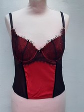 DIAMOND BOUTIQUE BLACK & RED PART BONED BASQUE BURLESQUE GOTH TOP SZ 38 C
