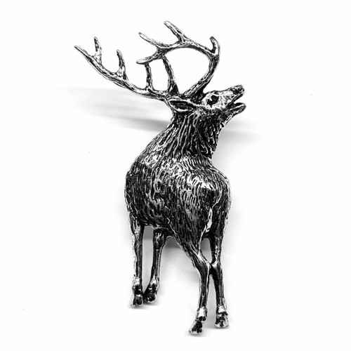 Deer stag pewter silver brooch - stag,