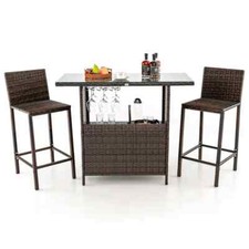 3-Pc Rattan Bar Table & Stools