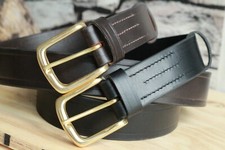 Leather Belt Solid Brass Buckle BRIDLE 4.2mm Thick REAL HANDMADE 20yrs Guarantee