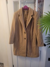 SOSANDAR 73% WOOL/7% CASHMERE CLASSIC CAMEL COAT Size 14 Good Condition