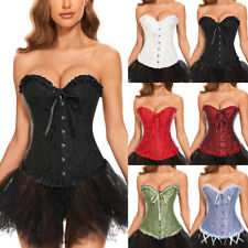 Women Sexy Overbust Boned Corset Burlesque Basque Top Lace Up Waist Shaper S-6XL
