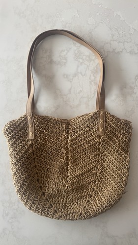 Woven straw tote bag natural - straw,