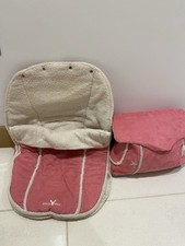 Wallaboo Pink Faux suede footmuff car seat with teddy lining & Baby Changing Bag