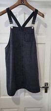 TU LADIES DARK GREY DENIM PINAFORE DRESS WITH SIDE POCKETS - SIZE 12 - L 35/36"