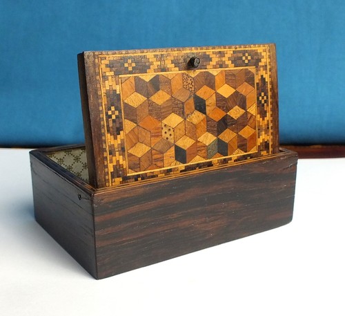 Antique tunbridge ware hinged - ware,