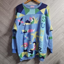 Vintage Birds Of Paradise Graphic Jumper Summer Size M UK 14 Oversize 80s Pastel