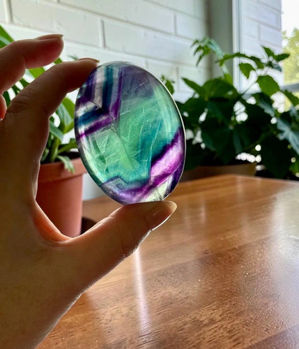 Rainbow fluorite palm stone - rainbow,