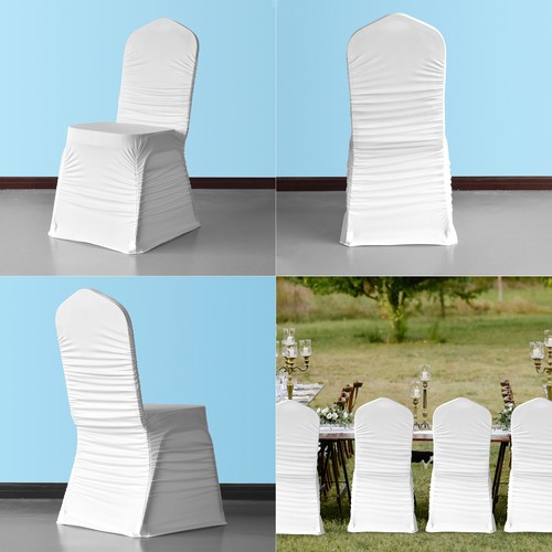 White spandex ruched chair - ruched,