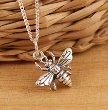 Solid 925 Sterling Silver Honey Bee 3D Pendant Necklace Curb Chain Gift Boxed