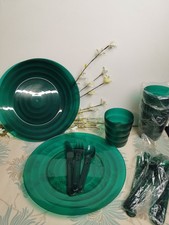 Vintage Picnic Green Set of Plates Cups and Cutlery