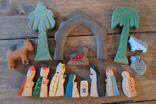Holy family nativity carved - nativity,