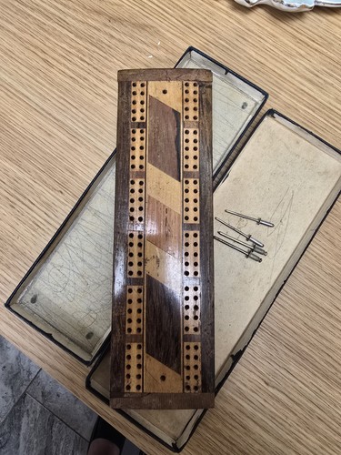 Antique wooden cribbage - cribbage, board
