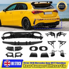 FOR MERCEDES A CLASS REAR DIFFUSER & TAILPIPES W177 A35 LOOK GLOSS BLACK 18+