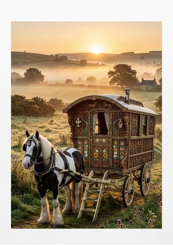 Romany gypsy wagon print - gypsy,
