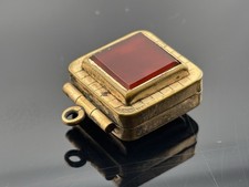 Antique Victorian Gold Filled Locket Fob Pendant Carnelian Onyx Mourning READ