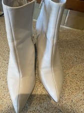 Women’s Betsey Johnson Kassie White Faux Leather Boots Rhinestone Studded Heels