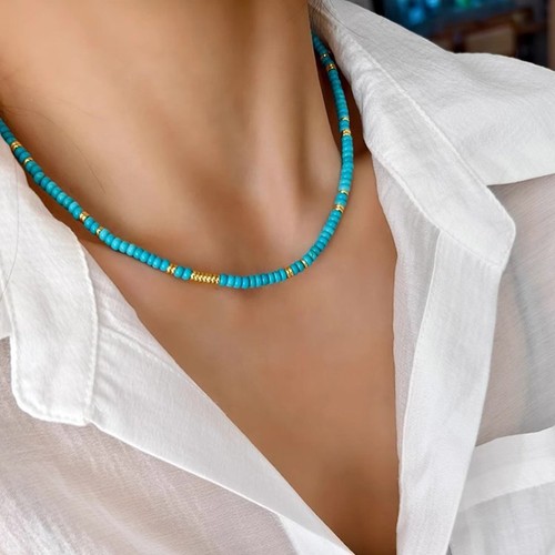 Natural blue turquoise beaded - blue,
