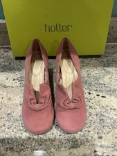 Hotter Donna pink suede Retro Style heel court shoes bow Detail size 3.5 New