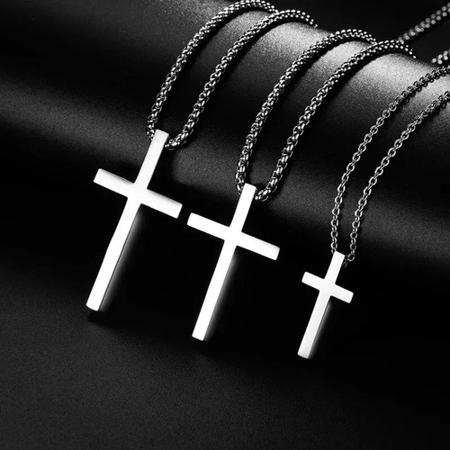Stainless steel cross pendant - steel,