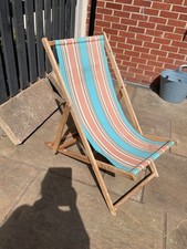 Vintage Colourful Striped Wooden Deckchair Antique Garden Summer