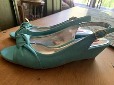 Jacques Vert Turquoise blue satin wedge peep toe slingback shoes 37/4