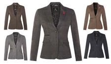 Womens Tweed Herringbone Blazer Wool Blend Classic 1920s Formal Vintage Tailored