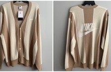 New Nike Club Men's L Fairway Stripe Sweater HM4812-297 Beige Cotton Cardigan