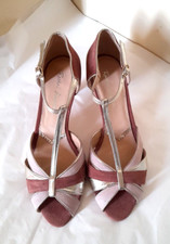 Rachel Simpson MAYA Suede & Gold Leather Kitten Heel T-Bar Shoes 39 UK 6 NWB