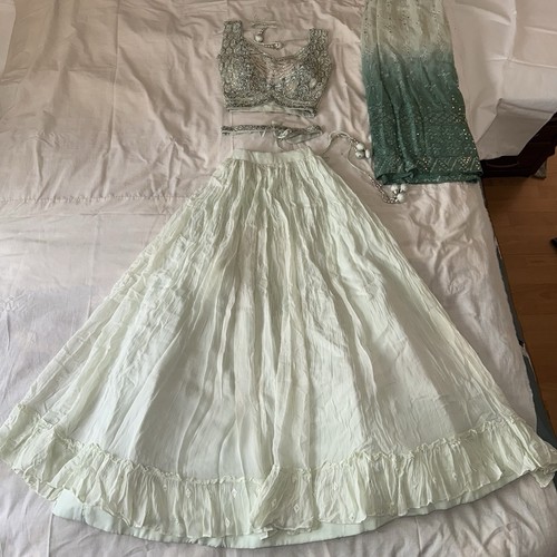 Ivory mint green ombre lehenga - green,