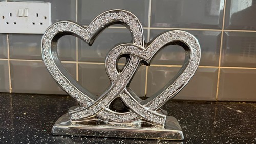 Silver double heart ornament - silver,