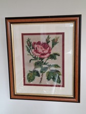 Vintage Framed Rose Embroidery