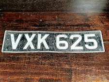 VINTAGE 1959 BLACK & POLISHED NUMBER PLATE VXK 625 from Lambretta 3-wheeled van
