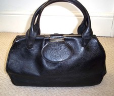 VINTAGE 1950's LARGE BLACK LEATHER HANDBAG