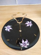Vintage Orchid Palissy cake plate black pink.  used Excellent.