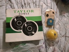 Thomas Taylor Bowls Size 5 Black Rings Blue Heavy 3.7lb Set of 4 Vintage +Jack