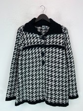 Elizabeth Scott Vintage Black Houndstooth Wool Blend Knit Cardigan L/XL