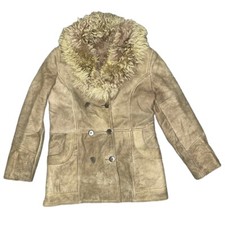 Suede Coat Vintage 70’s Afghan Leather Jacket Sheepskin M Outerwear Camel Tan