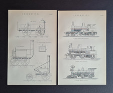 Pair of antique (c. 1890) prints - Locomotives - Victorian Steam Engines