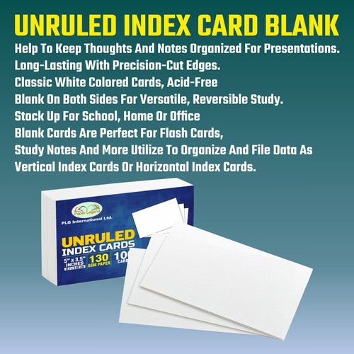 5x3 white unruled index - white,
