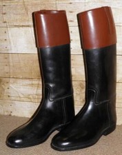English Horace Batten Black Leather Riding Boots - Mahogany Tops - Size UK 8