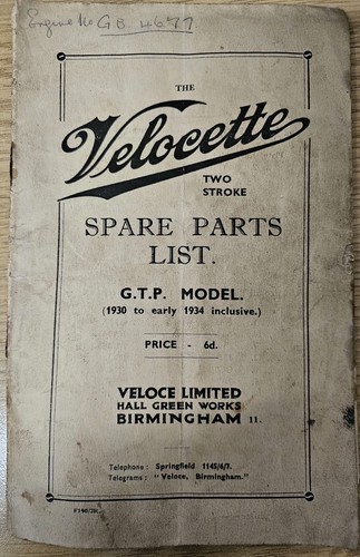 Vintage 1934 velocette p - 1934, g.t.p