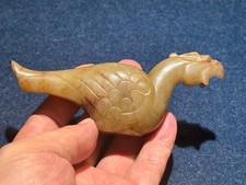 Chinese old Han Dy White jade carved bird jiu Figure stick holder 白玉鸠杖首