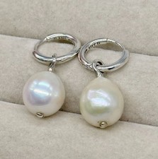 New Genuine Pandora Treated Freshwater Cultured Baroque Pearl Hoop Earrings