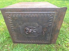 Antique Cast Iron Wall Safe Strong Box with Key FREE UK P&P 
