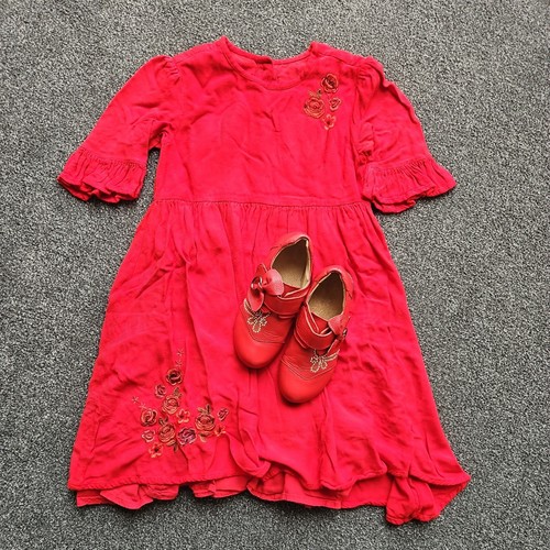 Girls embroidered dress red - embroidered,