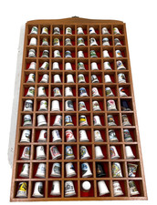 Vintage China Thimbles x96 In Display Case, Souvenir Places, Tourist attractions