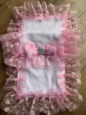 DOLLS WHITE PRAM SET PINK LACE